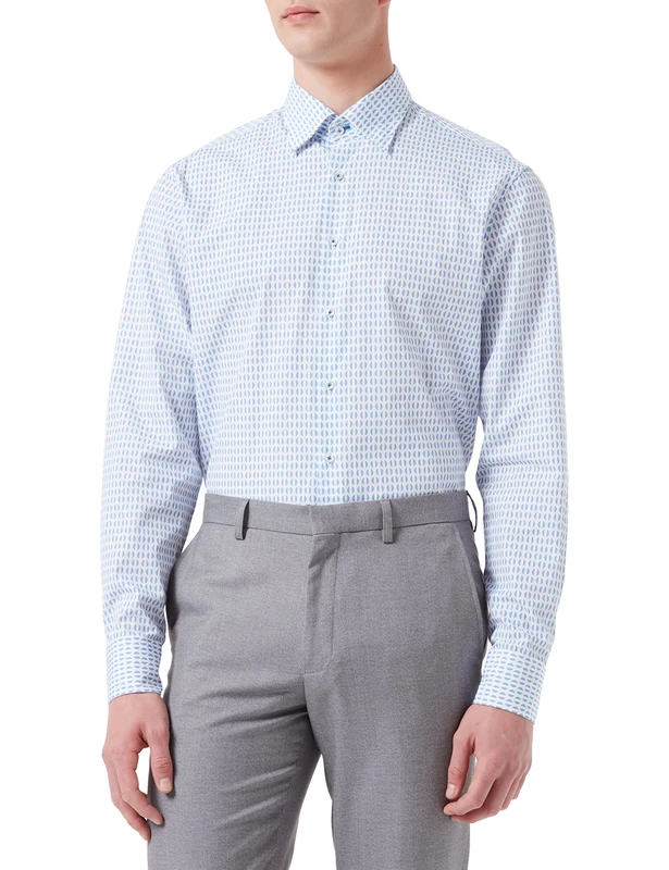 Jacques Britt Men's Messina (106) Formal Shirt, Multicolour (Blue 15), 20 (Size: 46x2) - Image 1