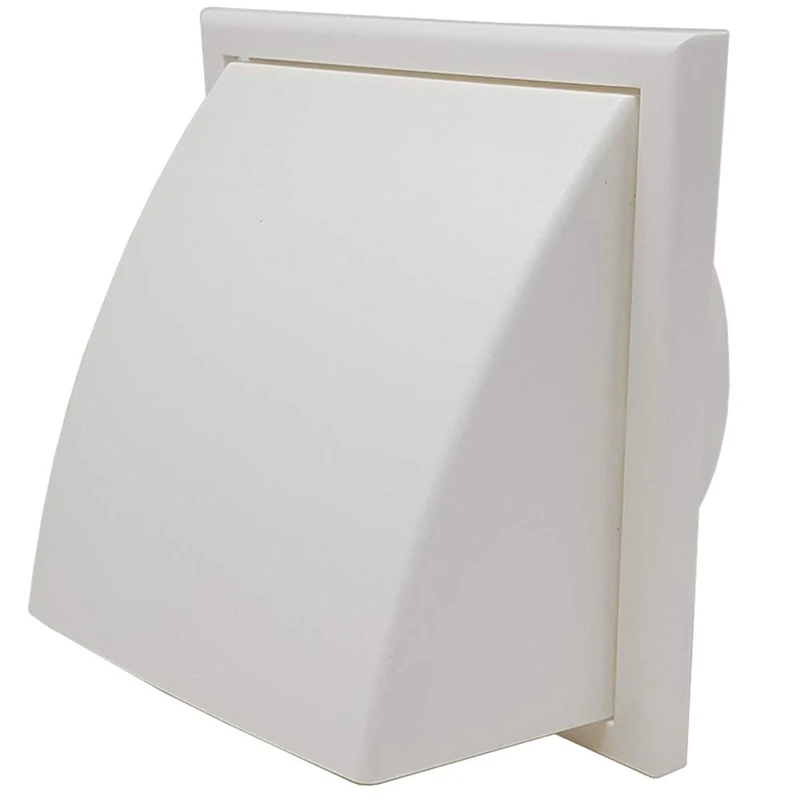 Kair White Cowled Outlet Grille 183mm External Dimension Wall Vent with 150mm - 6 inch Round Rear Spigot and Wind Baffle Backdraught Shutter