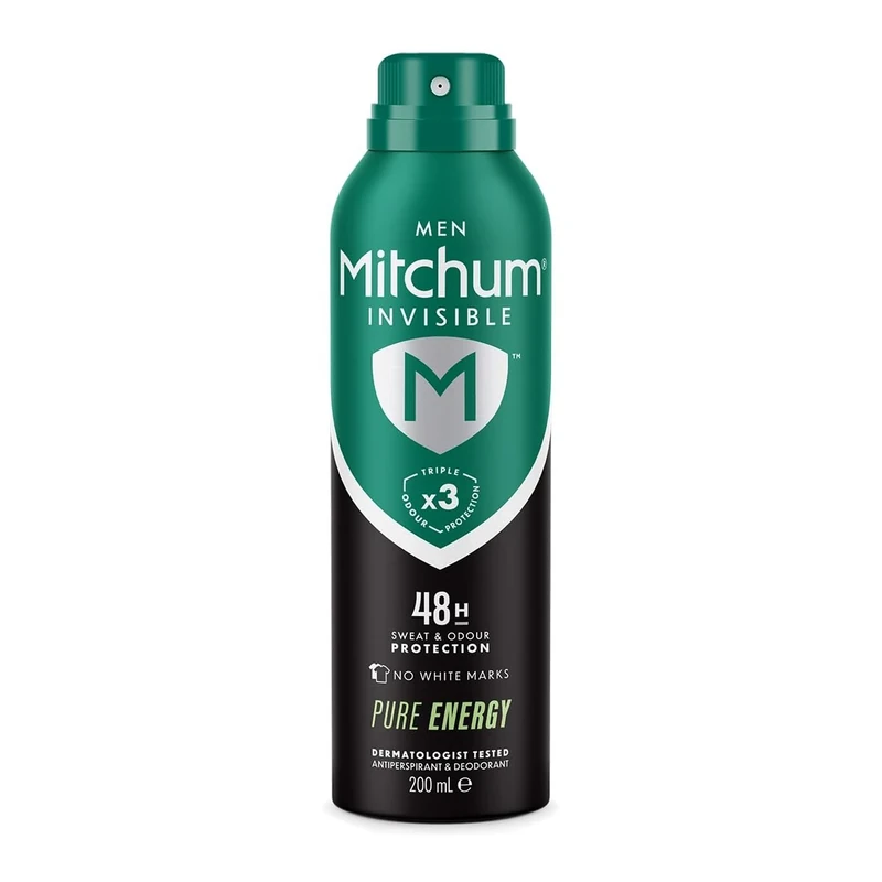 Mitchum Invisible Men 48HR Protection Aerosol Deodorant & Anti-Perspirant, No White Marks, Alcohol Free, Pure Energy, 200 ml