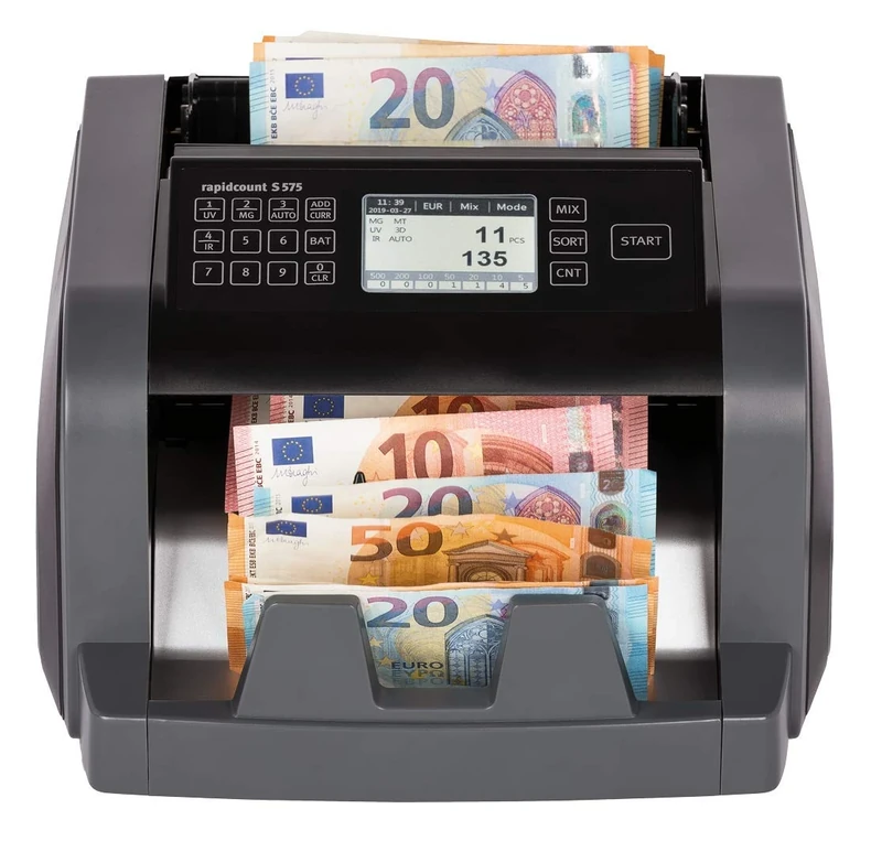 ratiotec Rapidcount S 575 Banknote Counting Machine for Mixed Banknotes with Value Determination in Black