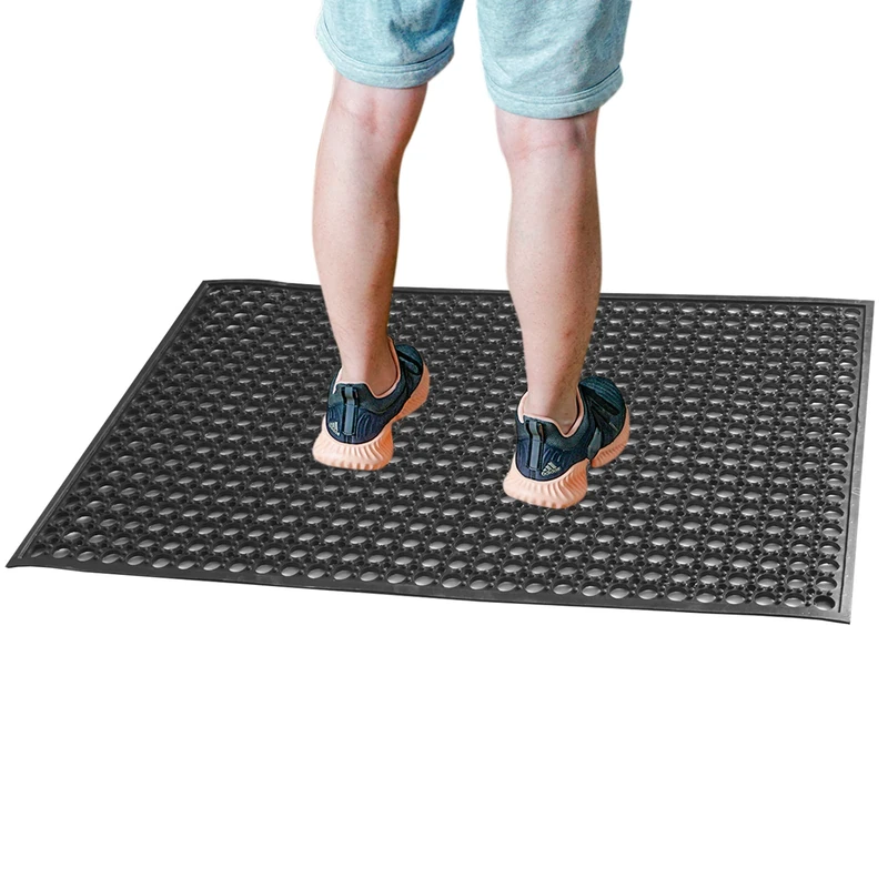 Rubber Door Mat Kitchen Anti-Fatigue Floor Mats 24" x 36" Restaurant Bar Floor Mat New Bath Mat Commercial Heavy Duty Drainage Floor Mat Black Garage Garden Industral Use - Image 1