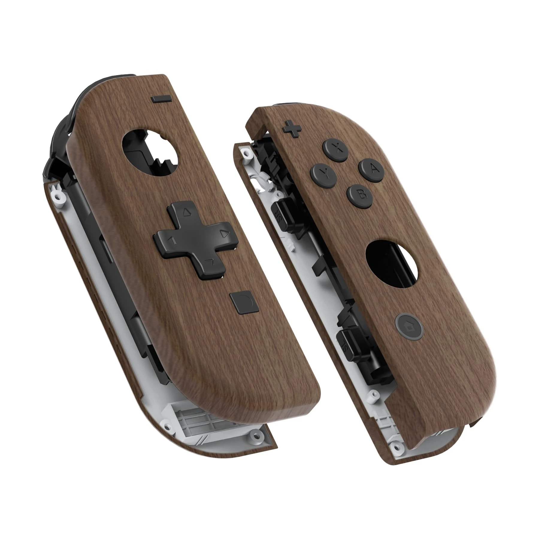 eXtremeRate Wood Grain Soft Touch Joy con Handheld Controller Housing (D-Pad Version) with Full Set Buttons, DIY Replacement Shell Case for Nintendo Switch Joycon & Switch OLED Joy con