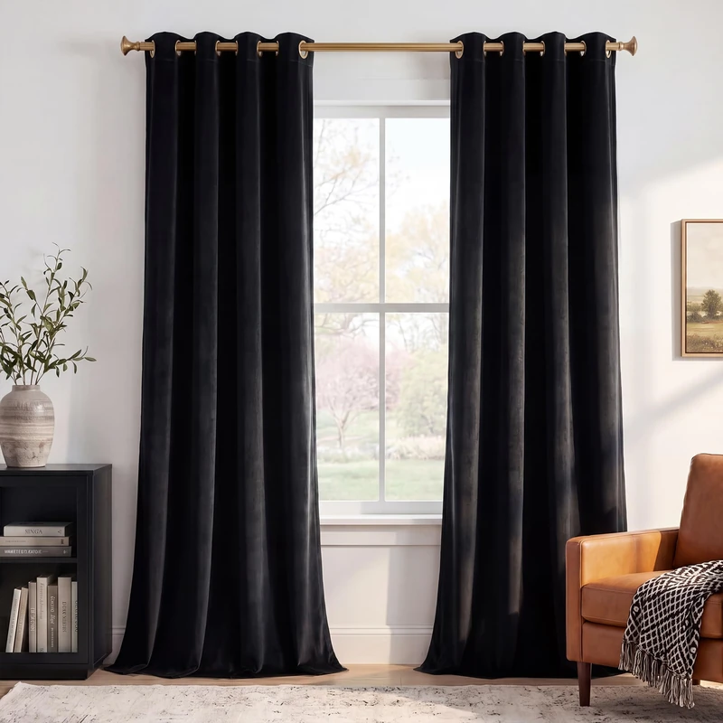StangH Blackout Velvet Curtains Extra Long, Black, W52 x L120, 2 Panels