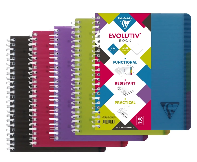 Clairefontaine 329756C LiniColour Set of 5 Notebooks Evolutiv'Book A5+ 16x21 240 Pages Ruled - White Paper 90 g - Cover Polypro Transparent - Random Colours