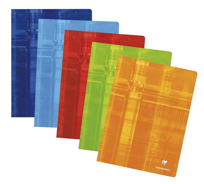 Clairefontaine 63362C - Set of 10 Stapled Notebooks - Size: 24x32 cm - 96 Small Squares Pages - White Paper 90 g - Laminated Card Cover - Random Colours
