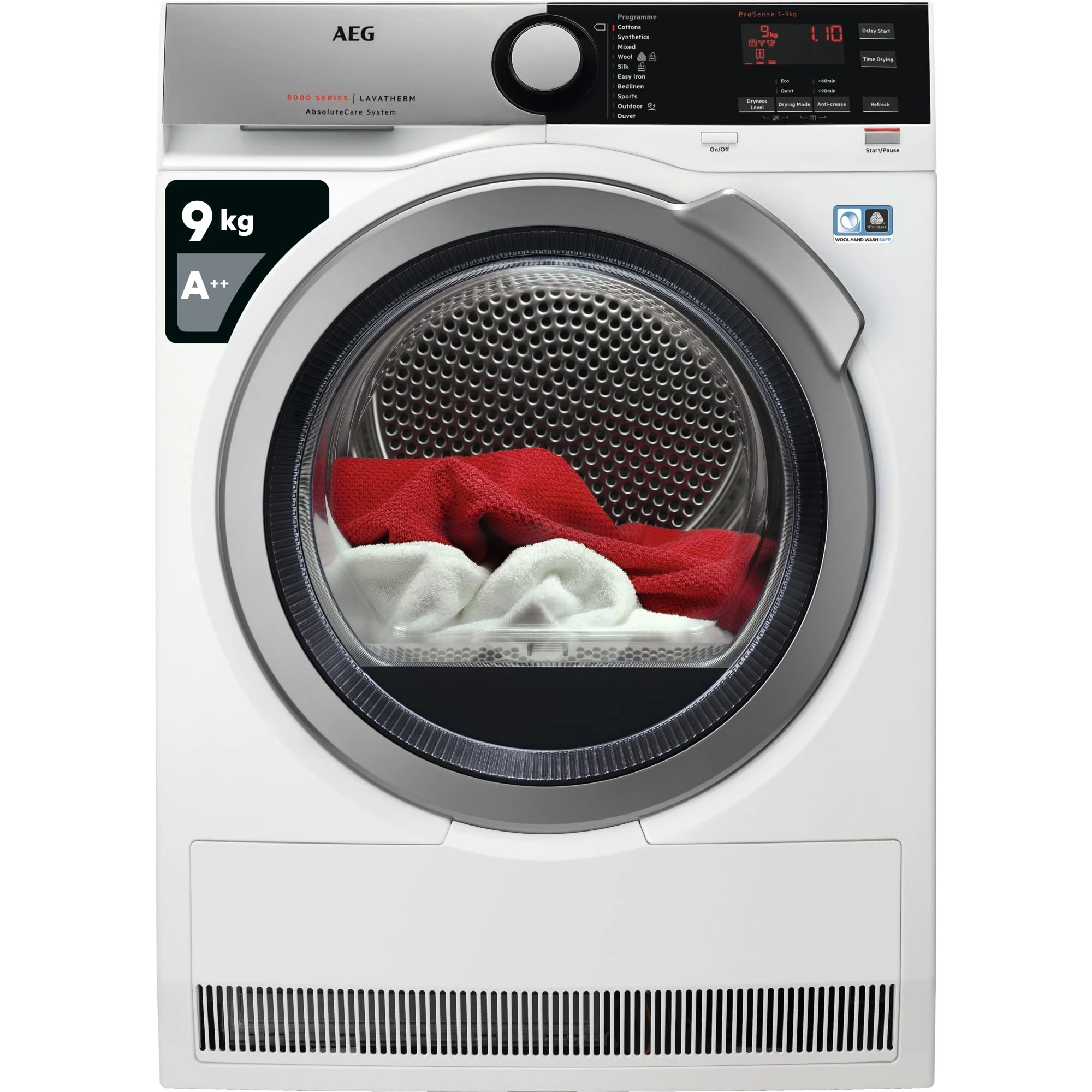 AEG 8000 Series Freestanding Heat Pump Tumble Dryer, T8DEE945R, Absolutecare Technology, 9kg Load, White [Energy Class A++]