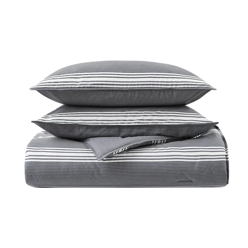 Nautica | 100% Cotton Cozy & Soft, Durable & Breathable Striped Comforter & Matching Sham(s), Grey, Twin/Twin XL