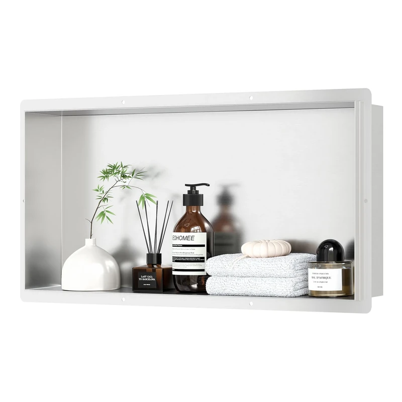 Neodrain Shower Niche, Insert Storage Shelf, (Inner Size 24" X 12" X 4"), Stainless Steel Shower Wall Niche, Tiled Recessed Niche Shower for Bathroom Storage, Stainless Steel Bathroom Shelf, (Brushed)