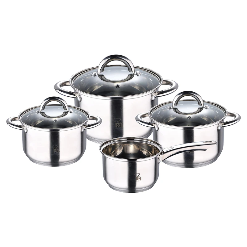 RENBERG Alexander | 7 Piece Cookware Set with 3 Saucepans 18, 20 and 24 cm Diameter with Lid + 1 16 cm Without Lid | Stainless Steel | Set of Casseroles | 5 Layer Capsuled Bottom
