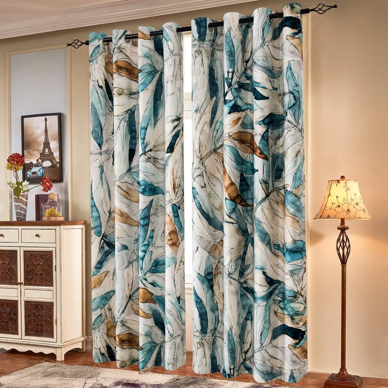 subrtex Printed Curtains Room Darkening for Bedroom Living Room Kids Room Dining Room Valance Colorful Window Drapes 2 Panel Set (52'' x 84'', Blue)
