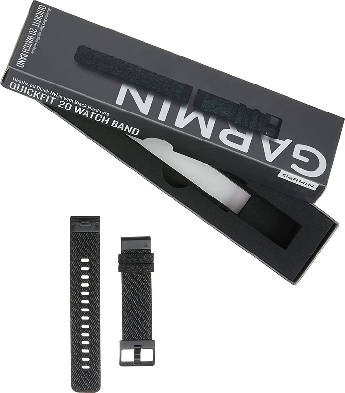 Garmin QuickFit Watch Bands (20mm), suitable for selected fēnix-, epix-, Descent-, D2-, Instinct- and Approach series smartwatches, Original accessory, Heathered Black Nylon with Black Hardware