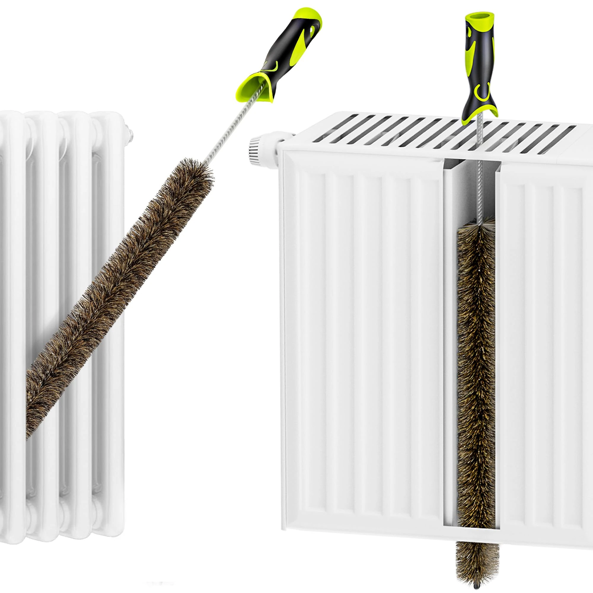 Radiator Cleaner Brush Thin Long 81cm Boar Bristles, Radiator Duster Brush Long Thin Bendable Flexible with Easy Grip Handle, Radiator Brushes for Cleaning Dust Inside Vanes and Backside