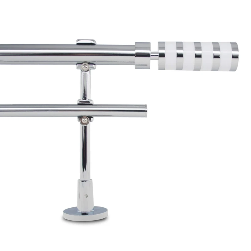 GCurtain Adjustable Double Curtain Pole, 110-210cm, 1.1 Inch Diameter, Wall Mount, White Cylinder Finials