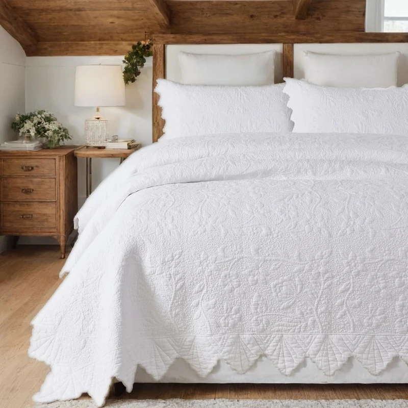 Brandream White Quilt Set Queen King Size Cotton Matelasse Coverlet Set Farmhouse Bedding Set Queen Size Bedspreads(Quilt 98x106 with Standard Size Pillow Shams)