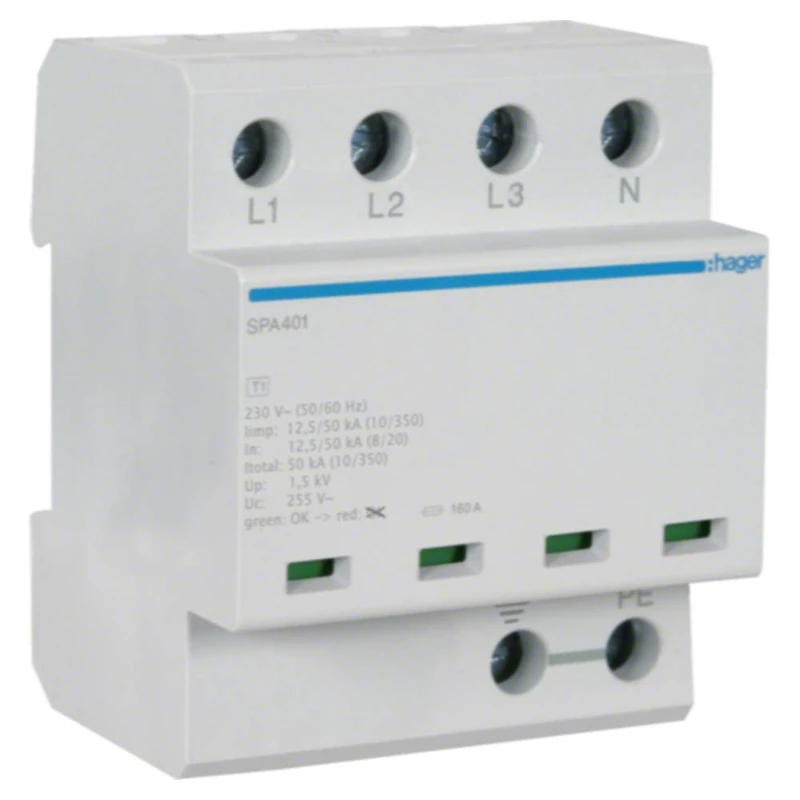 Surge Limiter (SPA401) 4P 4 Module Monobloc Type 1+2 12.5kA Up<1.5kV