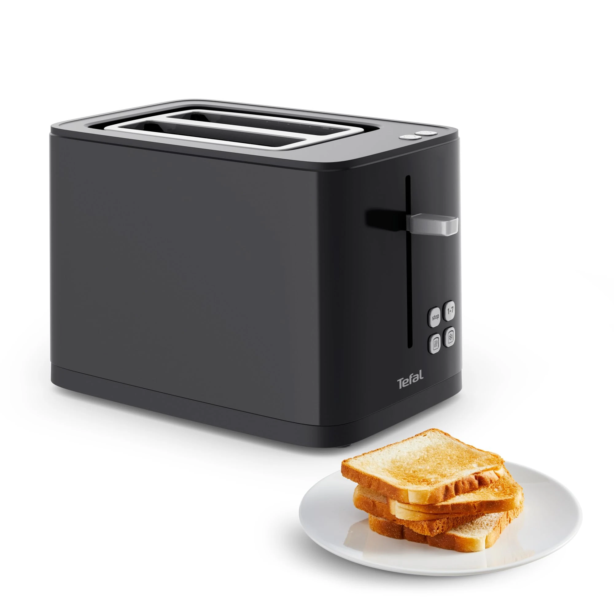 Tefal Electric Toaster, 2 Extra Large Slots, 7 Position Adjustable Thermostat, Digital Display, Defrost, Warming, Smart N'Light Toaster, Black TT640810