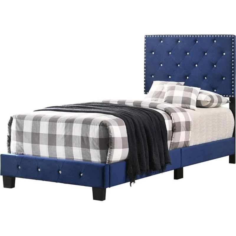 Glory Furniture Suffolk , Navy Blue Twin Bed, 47"H X 42"W X 77"D, - Image 1