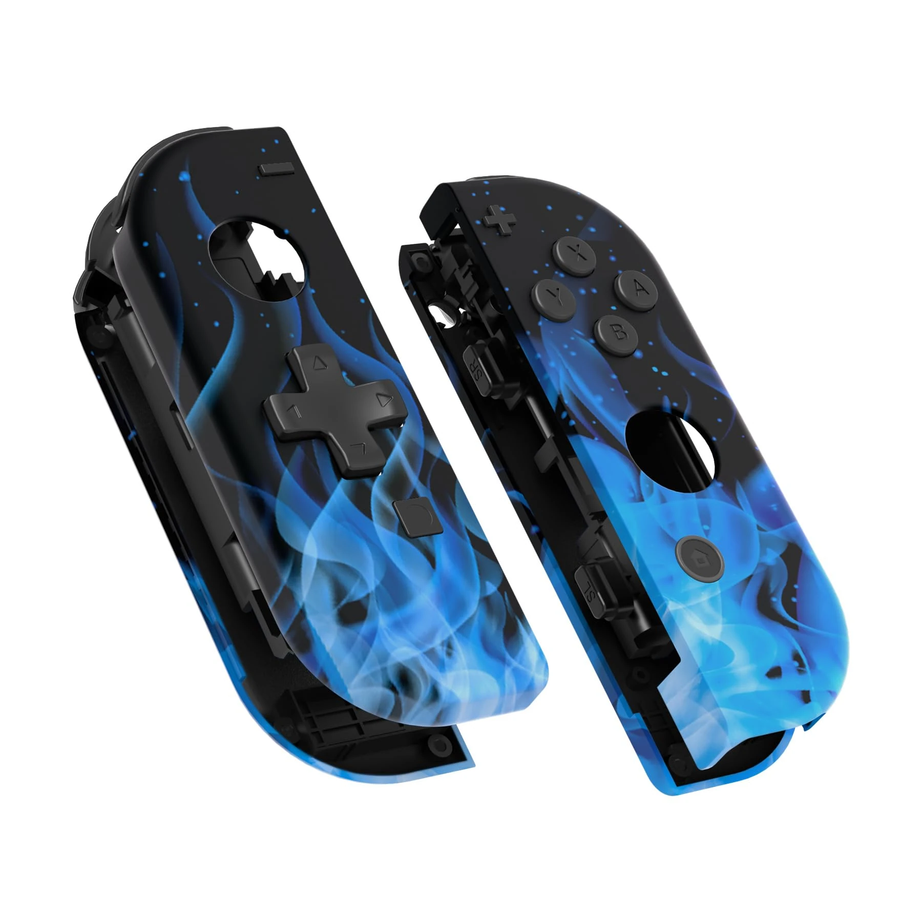eXtremeRate Blue Flame Soft Touch Joy con Handheld Controller Housing (D-Pad Version) with Full Set Buttons for Nintendo Switch Joycon & Switch OLED Joycon - Without Joycon & Console