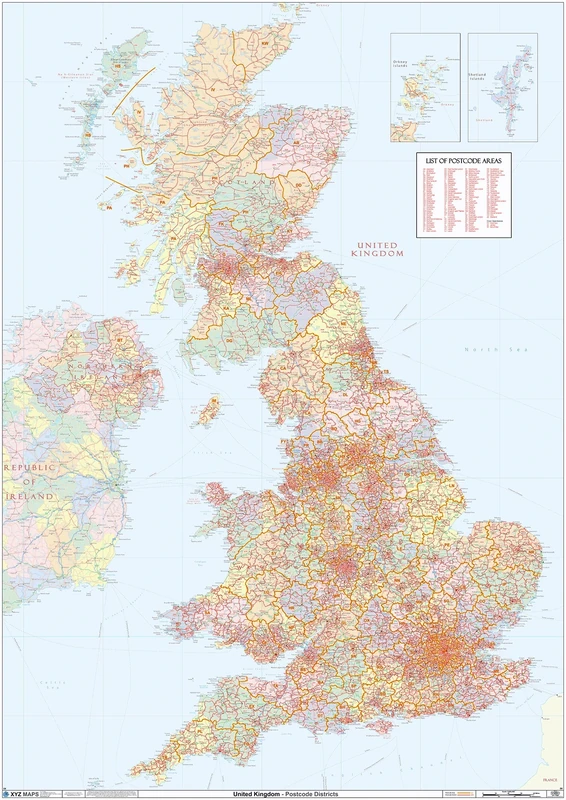 UK Political - Postcode District Wall Map (6'x4')-Paper