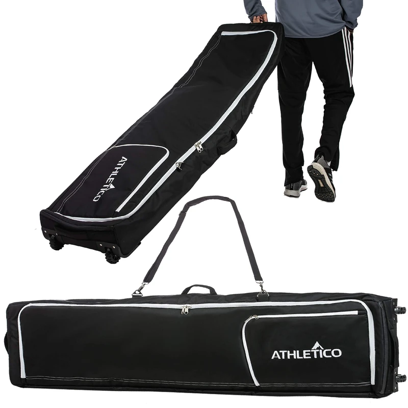 Athletico Rolling Double Ski Bag - Padded Ski Bag with Wheels for Air Travel (Black, 175cm)