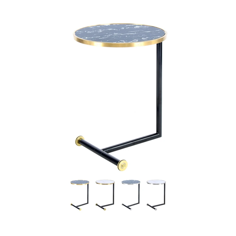 One Couture Side Table, Alloy Steel Glass Iron Aluminium, Gold/Black, 46 x 46 x 62