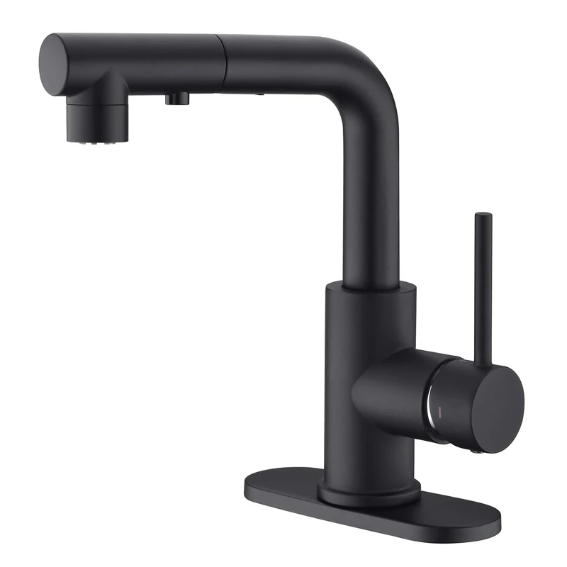 Brush Nickel Bar & Prep Sink Faucet with Pull Out Spray, Mini Bar Kitchen Sink Faucet, Black