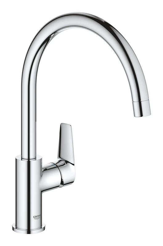 GROHE BauEdge – Single Lever Kitchen Mixer Tap (Monobloc Installation, High Spout, Swivel Area 360˚, 28 mm Ceramic Cartridge, Tails 3/8 inch), Easy Installation, Size 332 mm, Chrome, 31367001