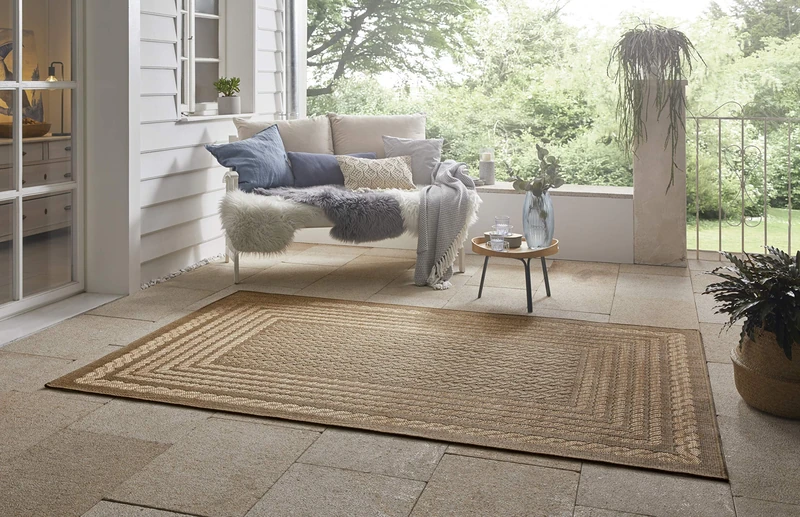 NORTHRUGS Limonero Indoor and Outdoor Rug 160 x 230 cm - Flat Weave Sisal Look Scandi Design Weatherproof for Balcony Patio Conservatory Kitchen Bath Mat Living Room Rug Waterproof in Beige Brown - Image 1
