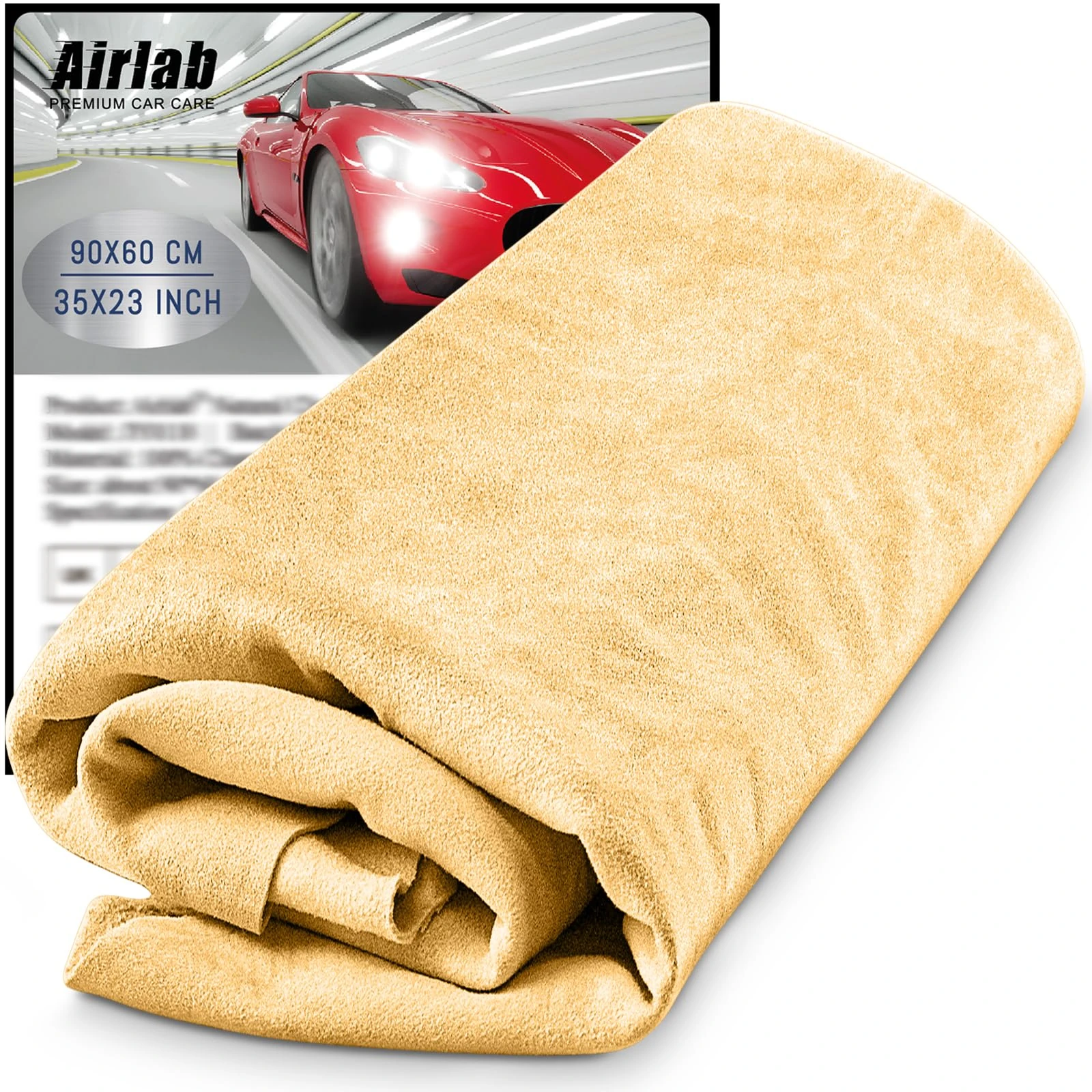 Airlab Large Genuine Chamois Leather XXL/90x60 cm, Shammy Leather Cloth, Car Washing Drying Towel, Natural Real Leather Cleaning Wipes for Mirrors, Glasses, Window, Display, Bathroom & Kitchen