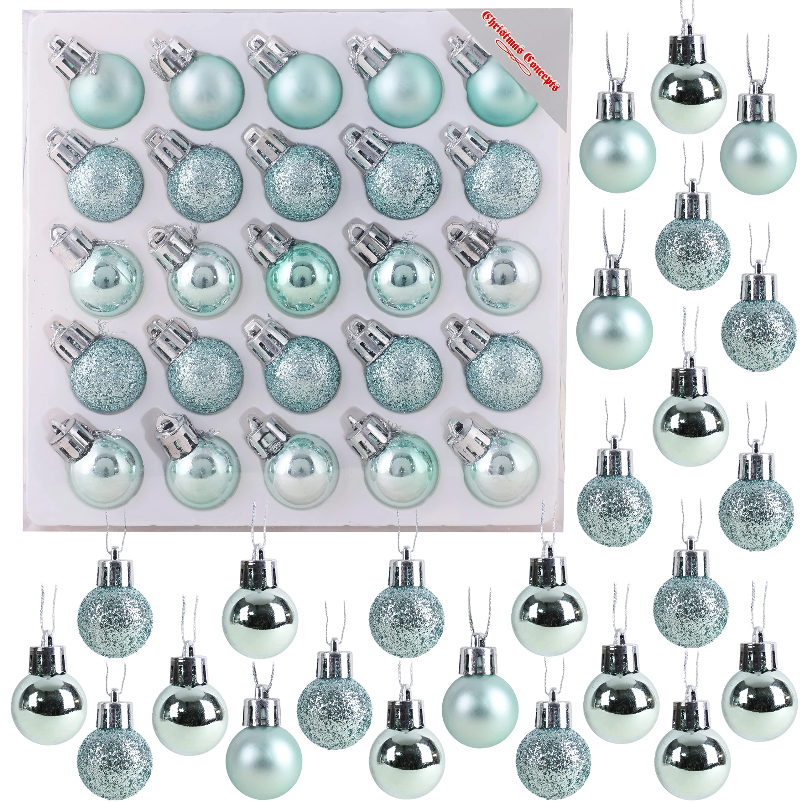 Christmas Concepts® Pack of 25-25mm Mini Christmas Tree Baubles - Shiny, Matte & Glitter Decorated Baubles (Mint Green)