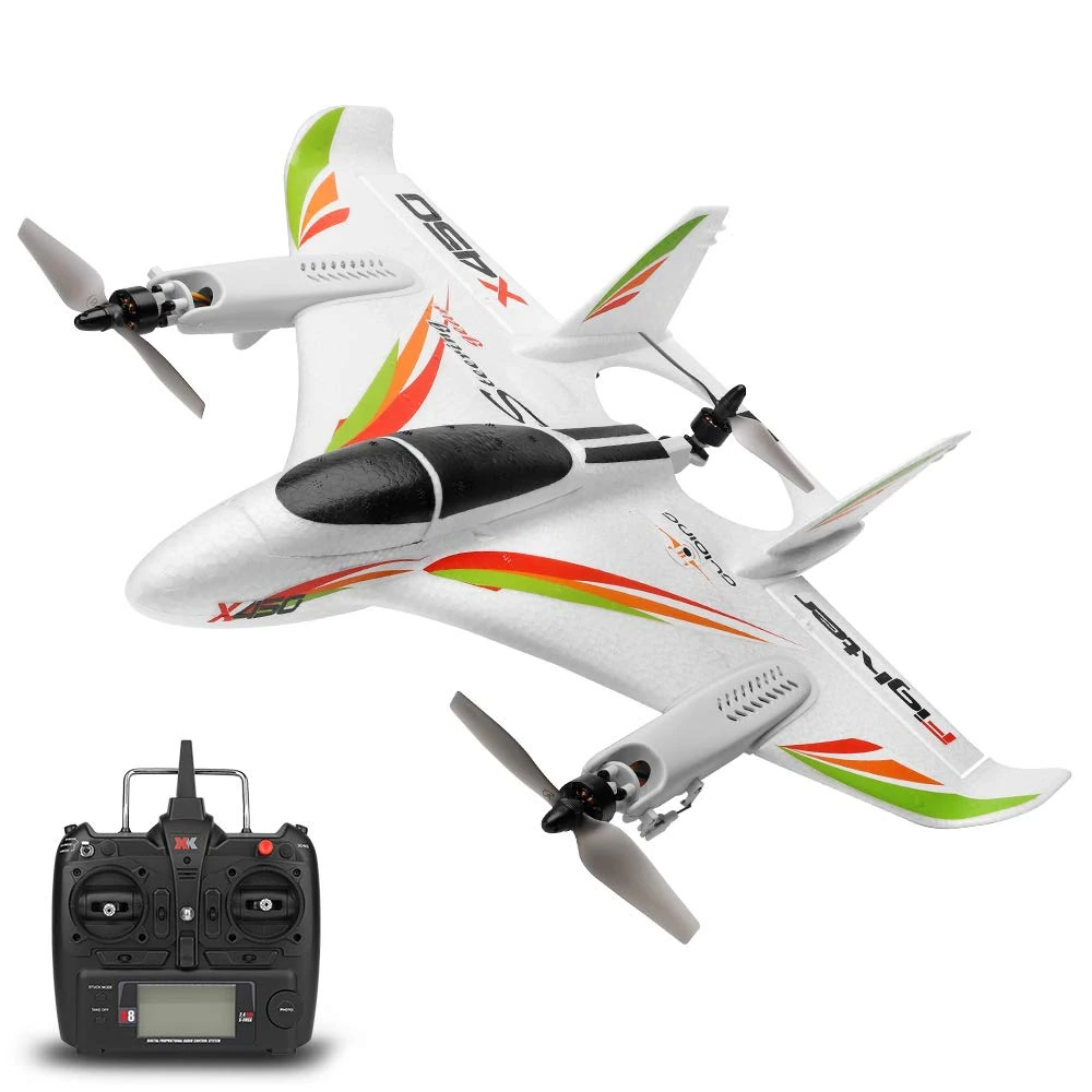 GoolRC WLtoys XK X450 RC Airplane, 2.4GHz Remote Control Airplane, 6 Channel Brushless Motor Aircraft, Vertical Takeoff LED RC Glider Fixed Wing Plane RTF for Adults
