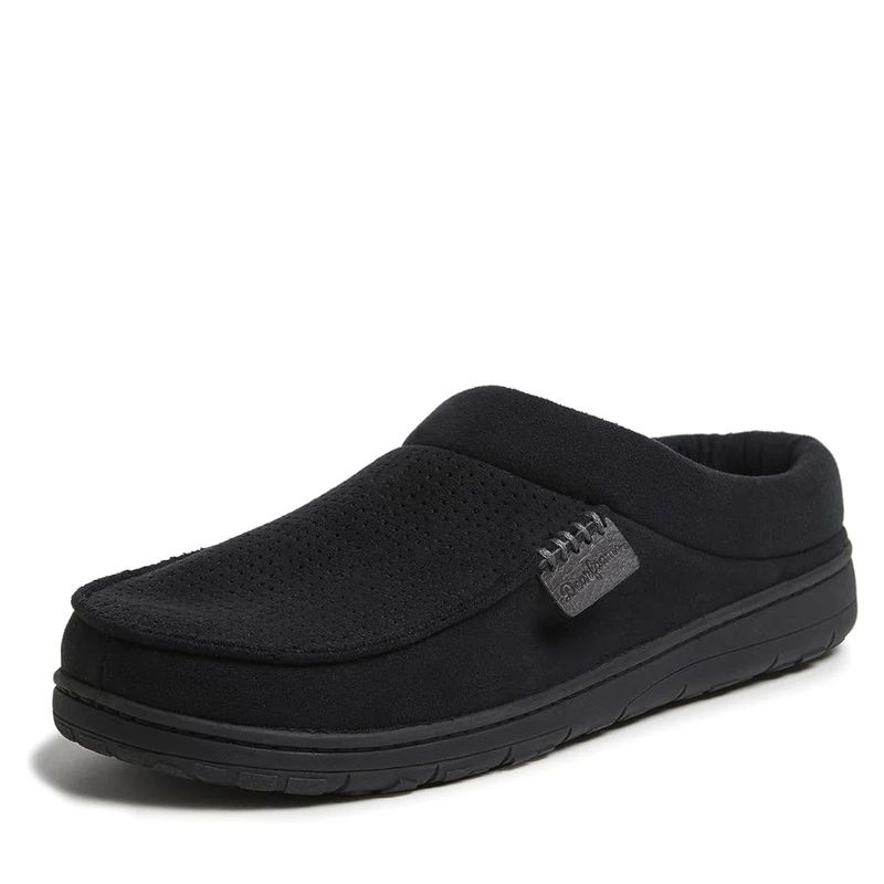 Dearfoams Men's Brendan Indoor/Outdoor Breathable Memory Foam Clog House Shoe with Wide Widths Slipper, Black Perforated, Large UK