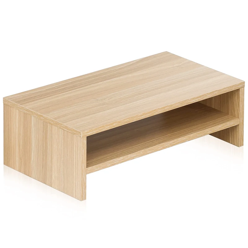 FITUEYES Monitor Stand 2 Tiers Computer Monitor Riser,42.5cm Wood Desktop Stand for Laptop Computer Screen Riser, with Storage Shelf, Office Supplies, Desk Organizer, Oak
