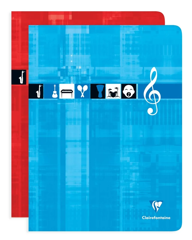 Clairefontaine 3307C Set of 10 Stapled Music and Song Notebooks - 24x32 cm - 48 Seyes Ruled Pages - White Paper 90 g - Laminated Card Cover - Random Colours