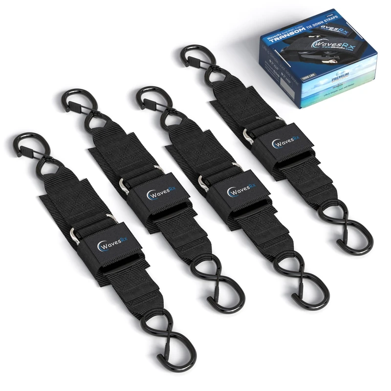 Jet Ski & PWC Boat Trailer Transom Straps (4PK) - 24" Tie Down Adjustable Boat Strap for Trailer - Outperforms Ratchet & Retractable Tie-Down Strap - Transom Tiedowns for Secure Transportation