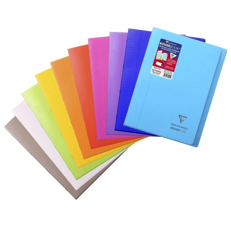 Clairefontaine 971501C Set of 10 Stapled Notebooks Koverbook - A4 21x29,7 cm - 96 Lined Pages with Margin - White Paper 90 g - Transparent Polypro Cover - Random Colours