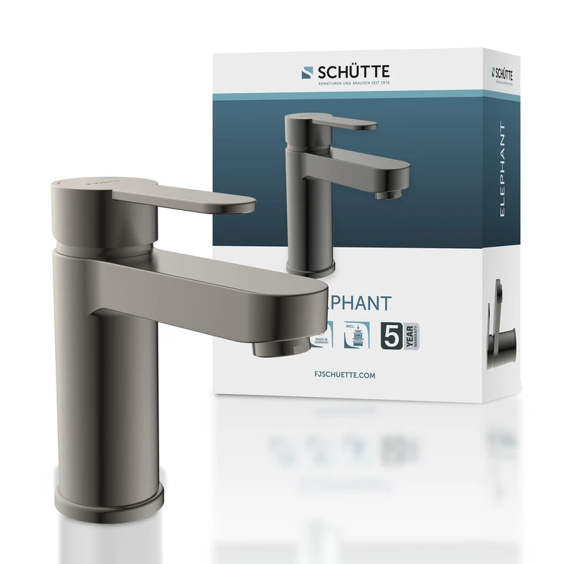 SCHÜTTE Elephant 34212 Washbasin Mixer Tap with Pop-Up Eccentric Drain Valve Graphite Matt Graphite