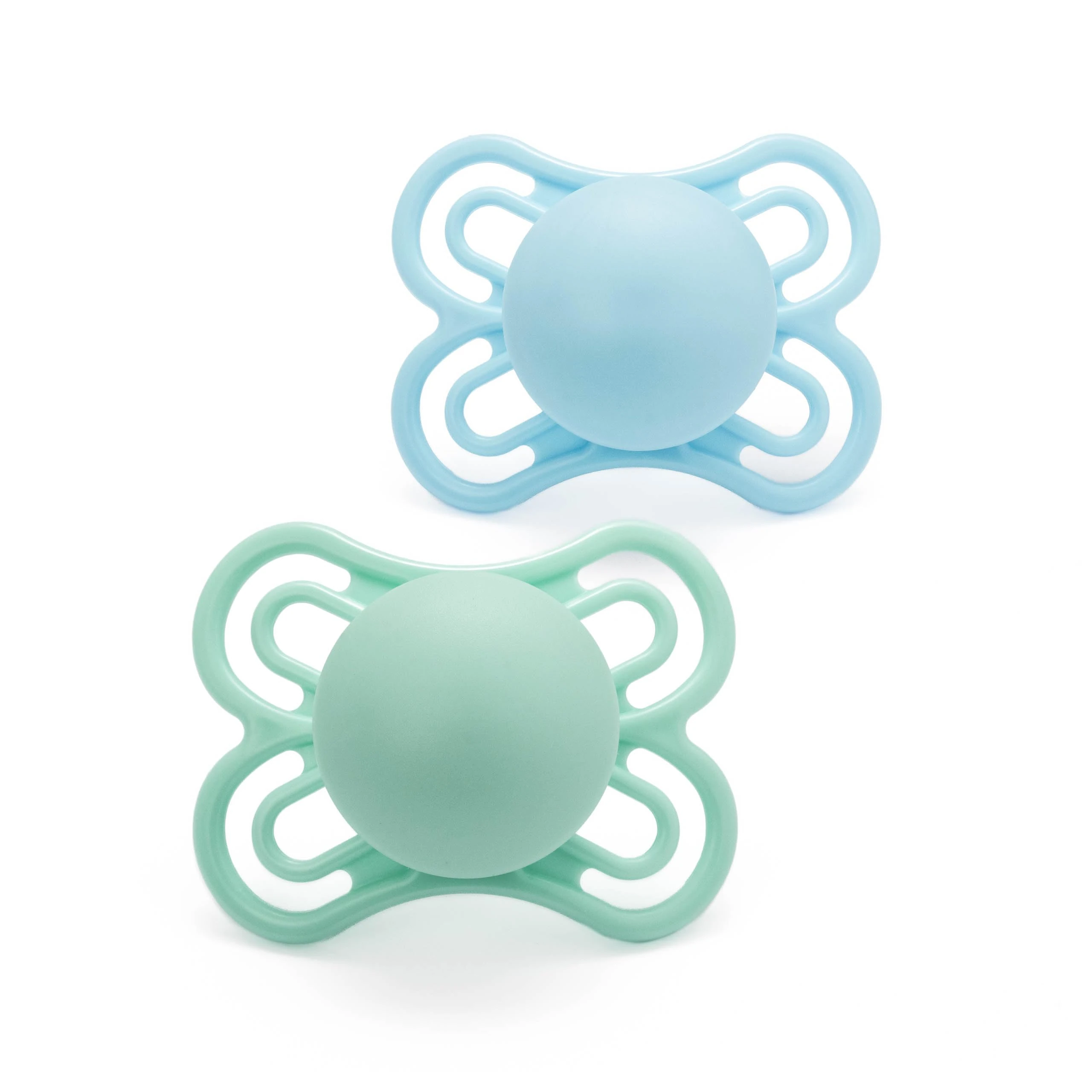 MAM Perfect Soothers | 0-6 Months | 2 Pack | Newborn Dummies | Comes in Dummy Steriliser Case | Sustainable Materials | Baby Accessories for Newborn | Blue (Various Designs)