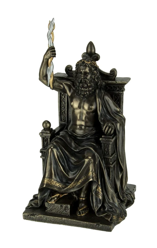 Veronese Design 8.1 Inch Zeus Holding Thunderbolt On Throne Greek Roman God Antique Bronze Finish Olympia Statue