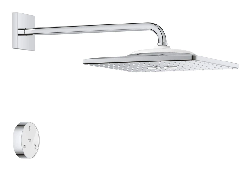 GROHE Rainshower 310 Smartconnect Cube Head Shower Set with 2 Spray Options 310mm Wall-Mounted Showerhead with Shower Arm and Remote Control to Change Sprays, Chrome Finish, Square Shape 26642000