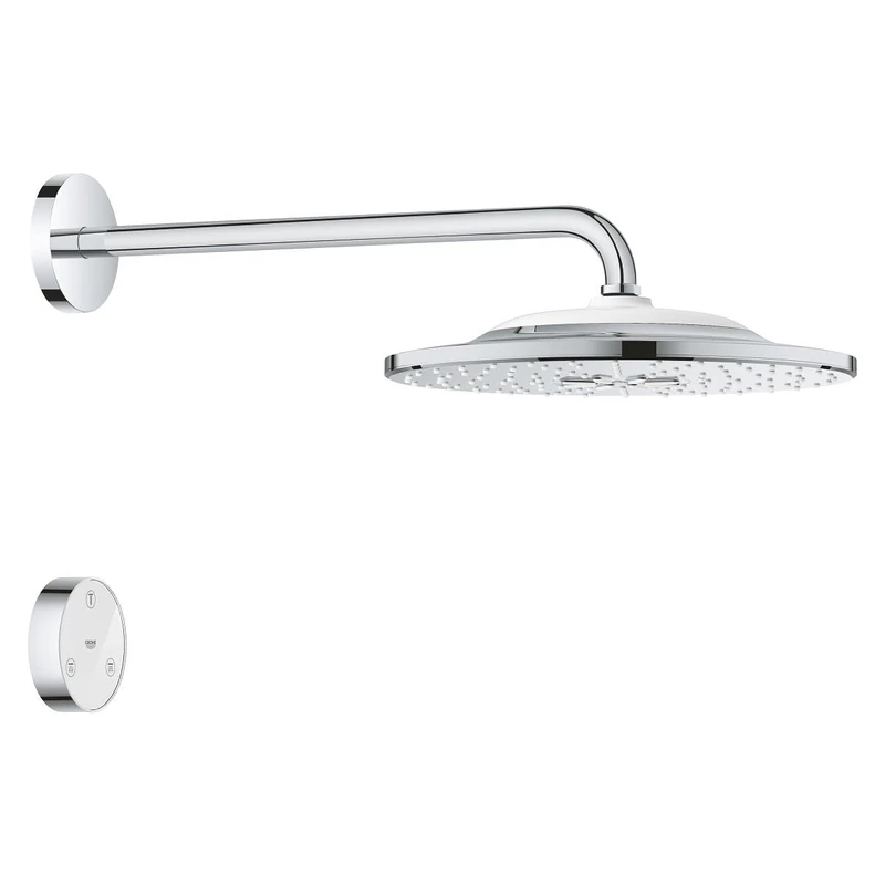 GROHE Rainshower 310 Smartconnect Head Shower Set with 2 Spray Options 310mm Wall-Mounted Showerhead with Shower Arm and Remote Control to Change Sprays, Chrome Finish, Round Shape 26640000