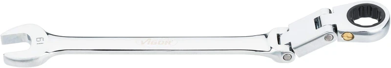 Vigor V6752-19 Ratchet Ring Spanner Double Joint with Fine Toothed Ratchet Mechanism on The Ring Side Silver