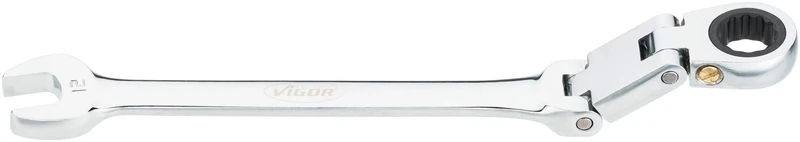 Vigor Ratchet Ring Spanner (Double Joint, Fine-Toothed Ratchet Mechanism on The Ring Side) V6752-12, Silver