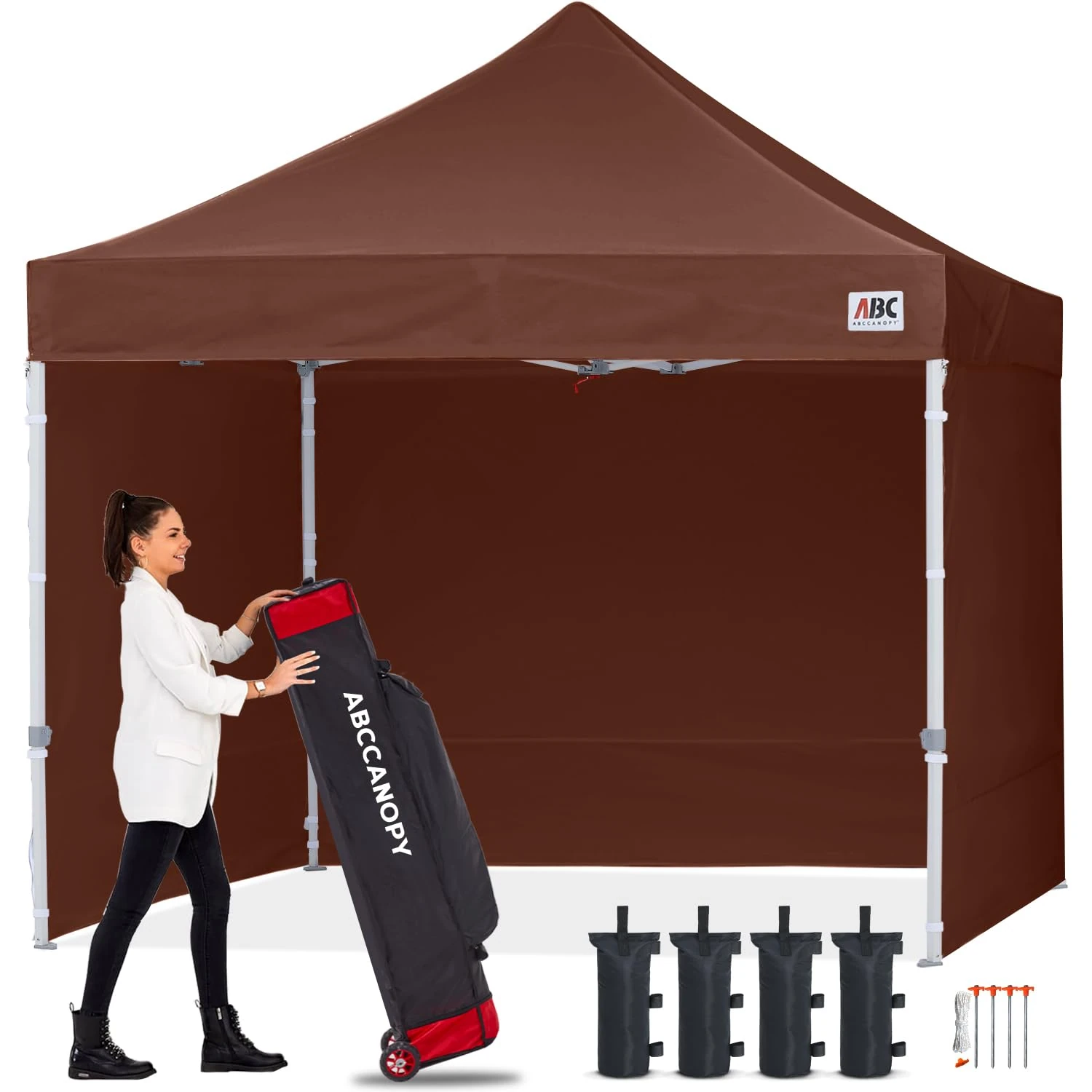 ABCCANOPY 3x3M Pop Up Gazebo Canopy Commercial Tents Market stall with 4 Removable Sidewalls and Roller Bag Bonus 4 Weight Bags (Brown)
