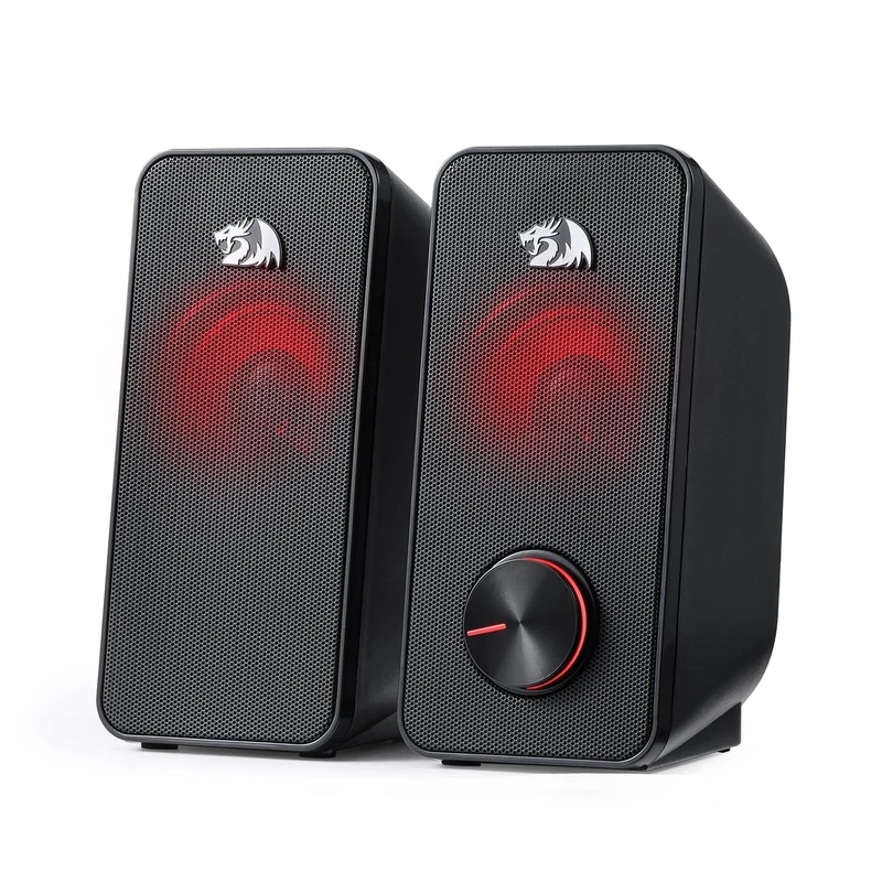 Redragon GS500 Stentor PC Gaming Speaker, 2.0 Channel Stereo Desktop Computer Speaker with Red Backlight, Quality Bass and Crystal Clear Sound, USB Powered with a 3.5mm Connector