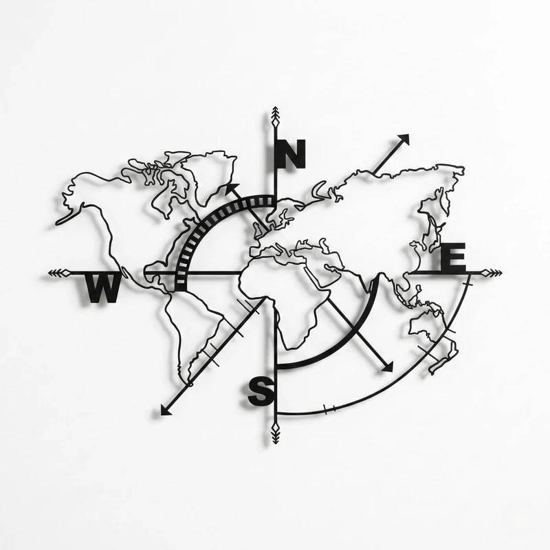 DEKADRON Metal World Map Wall Art Compass, World Map Without Borders, Metal Wall Decor (98x75 cm)