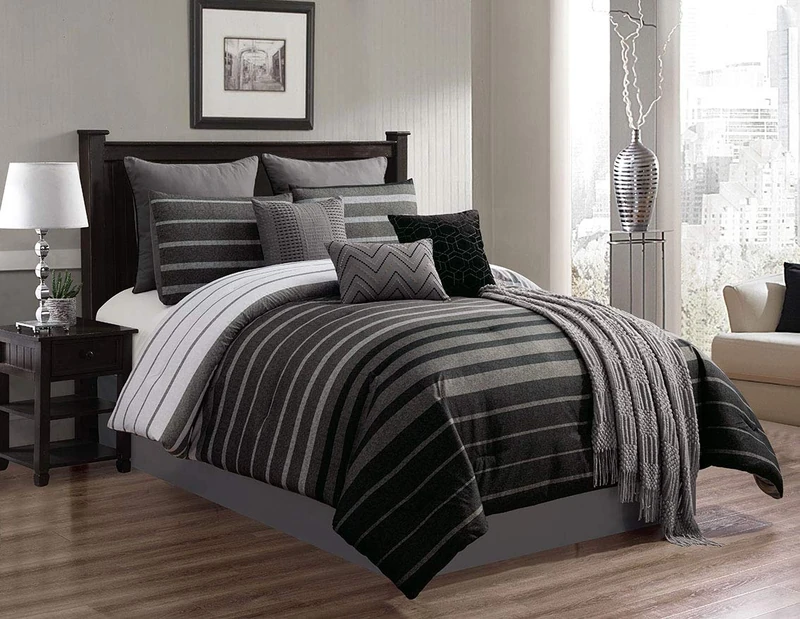 Riverbrook Home Comforter Set, Polyester, Black/Gray, King