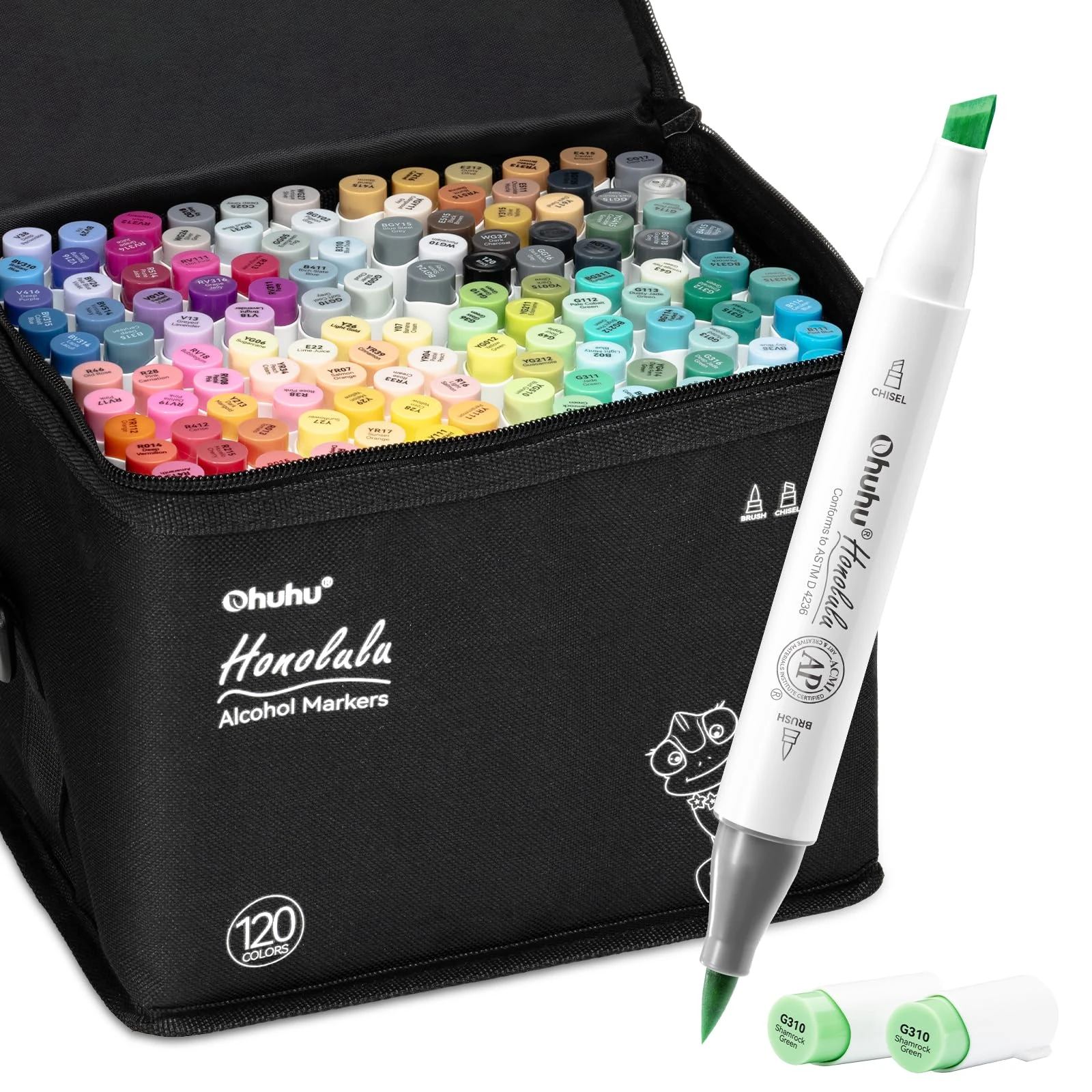 Ohuhu Alcohol Markers Brush Tip -Double Tipped Art Marker Set for Artist Adults Coloring Illustration - 120 Colors- Brush & Chisel Dual Tips- Honolulu of Ohuhu Markers