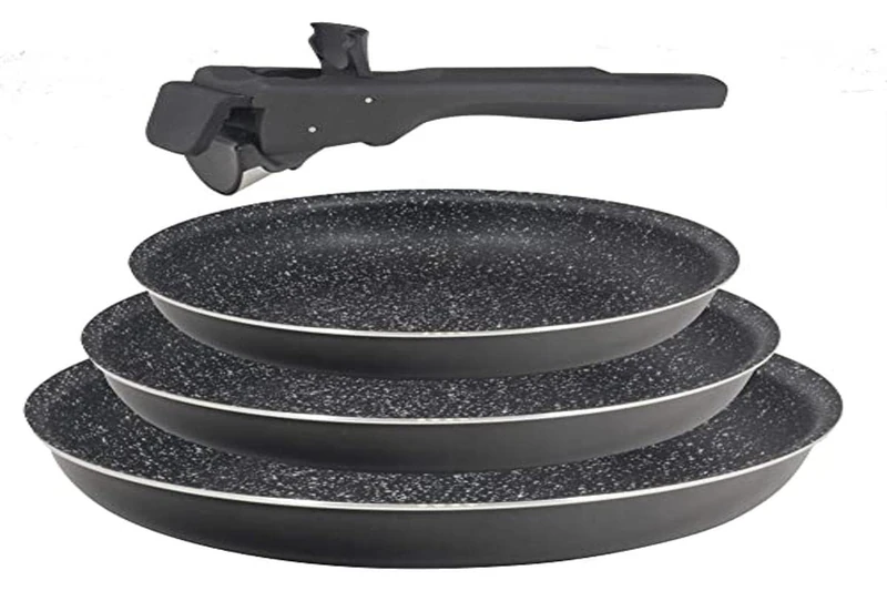 Bergner Click & Cook | 3-Piece Frying Pan Set | Pressed Aluminum and Non-Stick | Includes 3 Pans of 20, 22 and 26 cm | with Removable Ergonomic Handle | for All Types of Cookers and Ovens