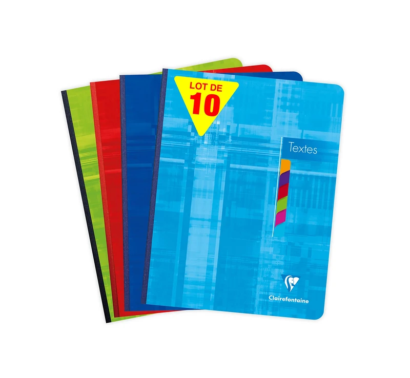 Clairefontaine 9626C Set of 10 Homework Booklets - 17x22 cm - 144 Lseyes Ruled Pages - 90 g White Paper - Laminated Card Cover - Random Colours